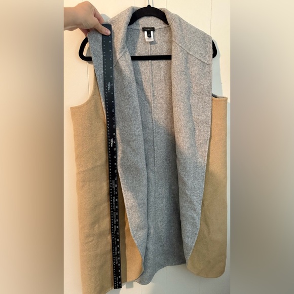 Talbots Camel Brown & Gray Shawl Collar Sleeveless Wool Cape Coat Vest Sz M - Picture 9 of 10